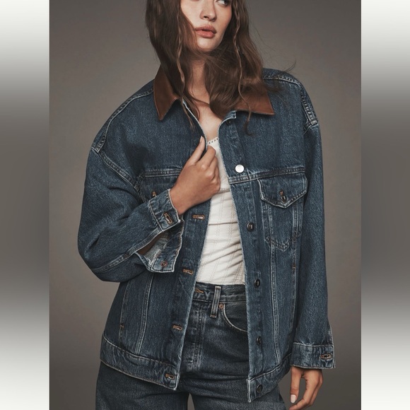 Anthropologie Jackets & Blazers - Anthropologie Pilcro Weston Faux-Leather Collar Denim Boyfriend Jacket Medium